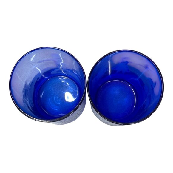 Fenton Mary Gregory Vintage Cobalt Blue Glass Tumblers Etched Boy & Girl Scene - Picture 4 of 6